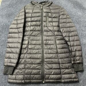 Halifax Traders Jacket Womens Medium Gray Down Hooded Quilted Puffer Long Coat